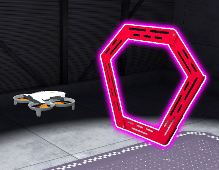 A VEX AIR Drone attempting to flight through a red ring.